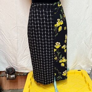 Apt. 9 Black and Yellow Floral Pencil Skirt